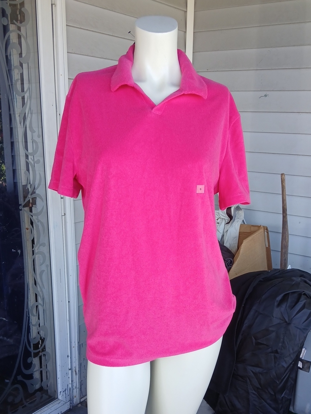 NWT Express Hot Pink Short Sleeve Terry Cloth Polo Shirt Size Small